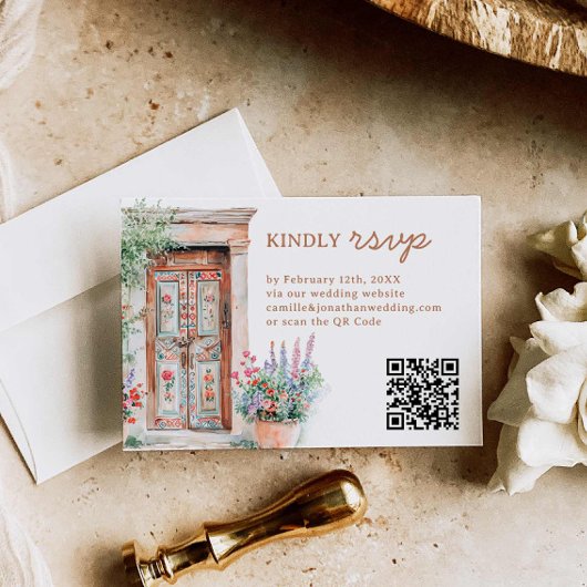 Rustiek Mexico Bruiloft QR Code RSVP Kaartje