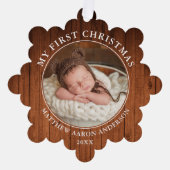 Rustiek Mijn Eerste Kerstfoto Ornament Kaart (Voorkant)