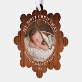 Rustiek Mijn Eerste Kerstfoto Ornament Kaart (Links)