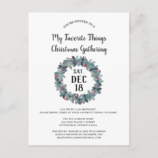 Rustiek Mijn favoriete dingen kerstfeest uitnodige Briefkaart (Voorkant)