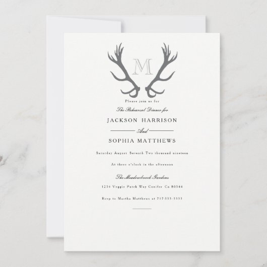 Rustiek minimaal gewei & Initiaal bruiloft uitnodi Kaart (Voorkant)