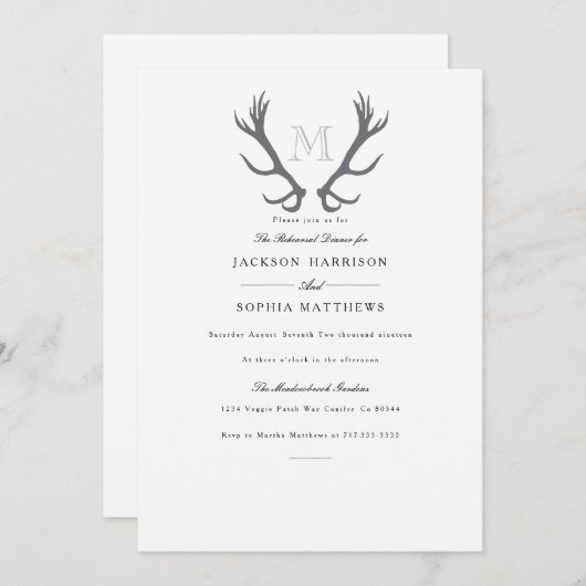 Rustiek minimaal gewei & Initiaal bruiloft uitnodi Kaart (Voorkant / Achterkant)