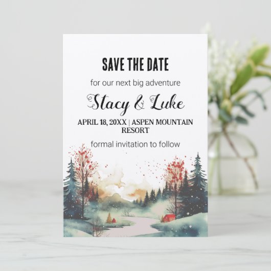 Rustiek minimalistisch bergbos Save the Date Kaart (Staand voorkant)