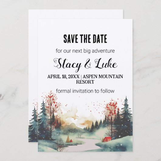 Rustiek minimalistisch bergbos Save the Date Kaart (Voorkant / Achterkant)