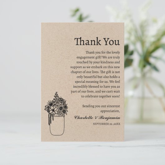 Rustiek minimalistisch bruin kraft Verloving cadea Bedankkaart (Staand voorkant)