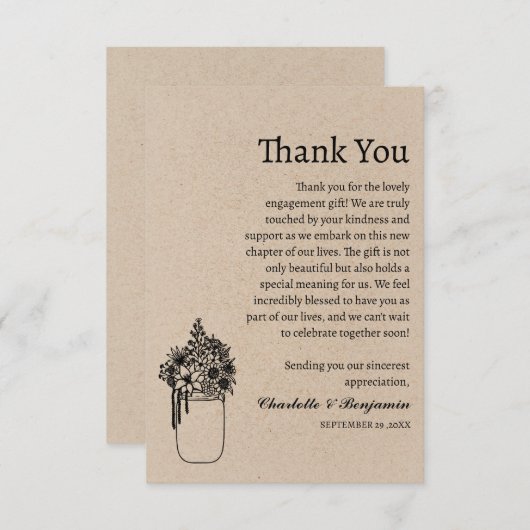 Rustiek minimalistisch bruin kraft Verloving cadea Bedankkaart (Voorkant / Achterkant)