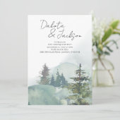 Rustiek mistig bos berg bestemming bruiloft kaart (Staand voorkant)
