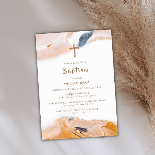 Rustiek Modern Abstract Waterverf Cross Baptism Kaart