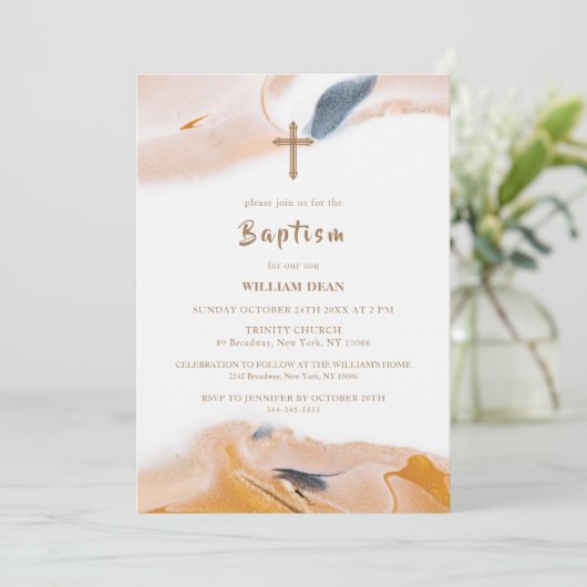 Rustiek Modern Abstract Waterverf Cross Baptism Kaart (Staand voorkant)