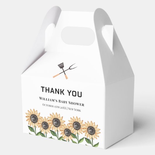 Rustiek Modern BBQ Zonnebloem Baby shower Bedankdoosjes (Voorkant)