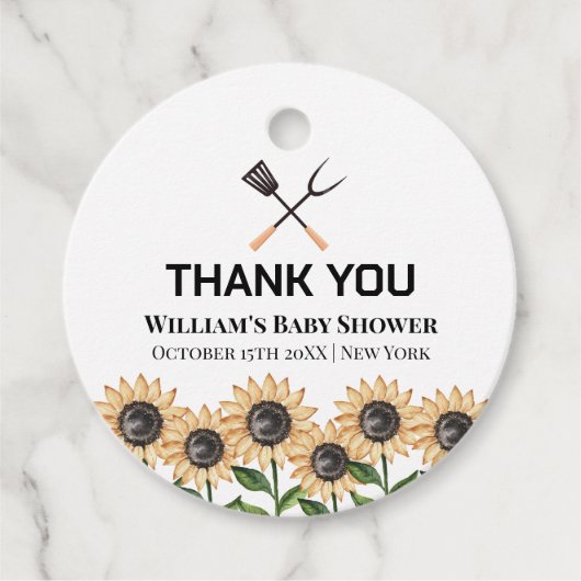 Rustiek Modern BBQ Zonnebloem Baby shower Bedankjes Labels (Voorkant)