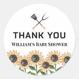 Rustiek Modern BBQ Zonnebloem Baby shower Ronde Sticker