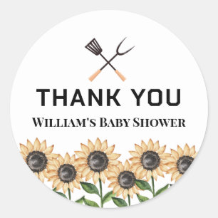 Rustiek Modern BBQ Zonnebloem Baby shower Ronde Sticker