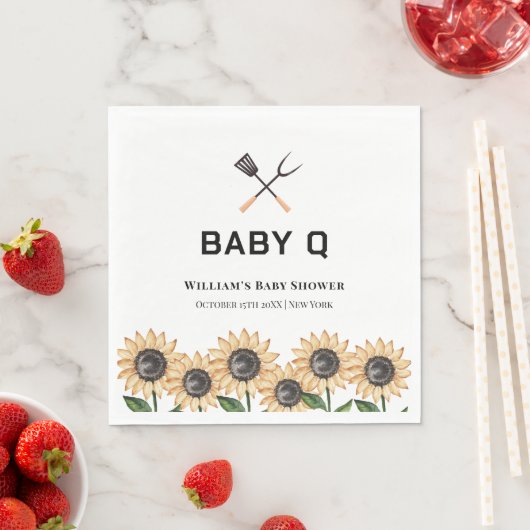 Rustiek Modern BBQ Zonnebloem Baby shower Servet (Insitu)