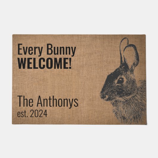Rustiek Modern Black Bunny Konijn Welkom Mat (Voorkant)