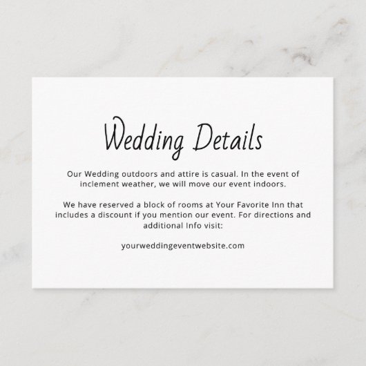 Rustiek Modern Boho Wedding Details Casual Informatiekaartje (Voorkant)