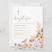 Rustiek Modern Boho Wildflower Cross Doop Kaart (Voorkant)