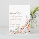 Rustiek Modern Boho Wildflower Cross Doop Kaart (Staand voorkant)