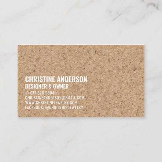 Rustiek modern bruin kurk handgemaakt wit vet lett visitekaartje (Achterkant)