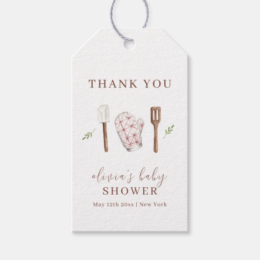 Rustiek Modern Chef Keuken Spul Baby shower Cadeaulabel (Voorkant)