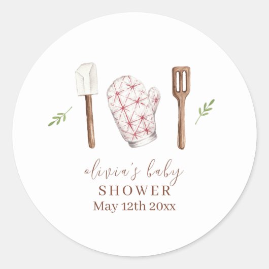 Rustiek Modern Chef Keuken Spul Baby shower Ronde Sticker (Voorkant)
