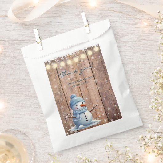 Rustiek Modern Elegant Blue Snowman Baby shower Bedankzakje (Geknipt)