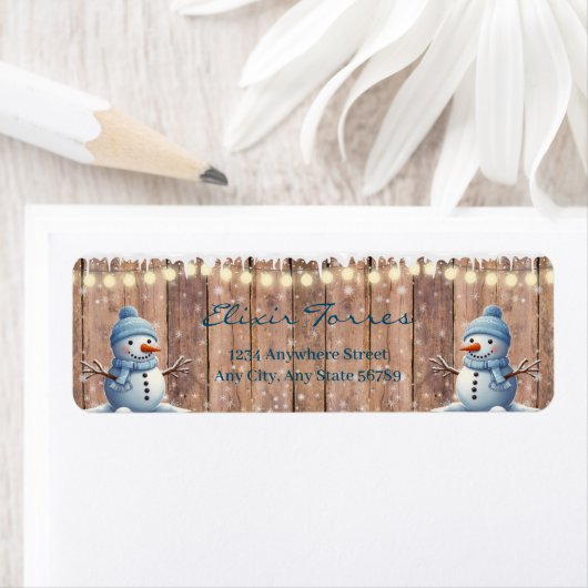 Rustiek Modern Elegant Blue Snowman Baby shower Etiket (Insitu)