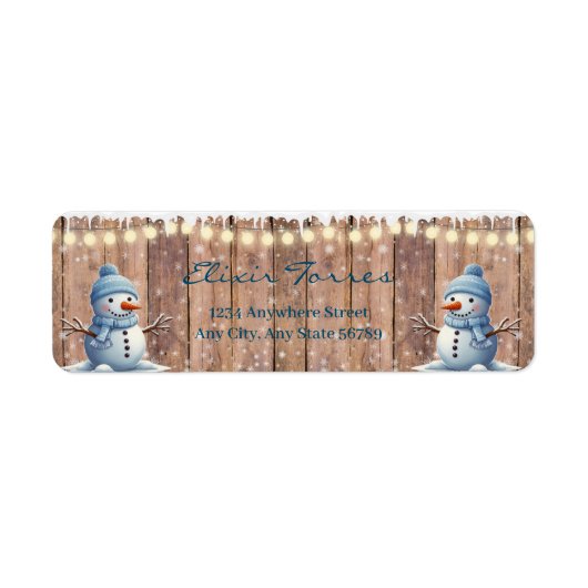 Rustiek Modern Elegant Blue Snowman Baby shower Etiket (Voorkant)