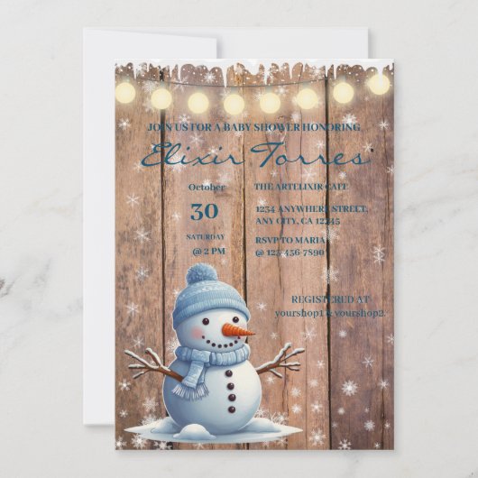 Rustiek Modern Elegant Blue Snowman Baby shower Kaart (Voorkant)