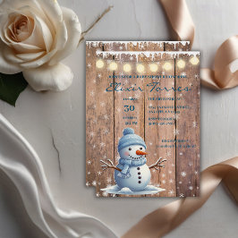 Rustiek Modern Elegant Blue Snowman Baby shower Kaart