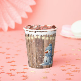 Rustiek Modern Elegant Blue Snowman Baby shower Papieren Bekers