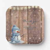 Rustiek Modern Elegant Blue Snowman Baby shower Papieren Bordje (Voorkant)