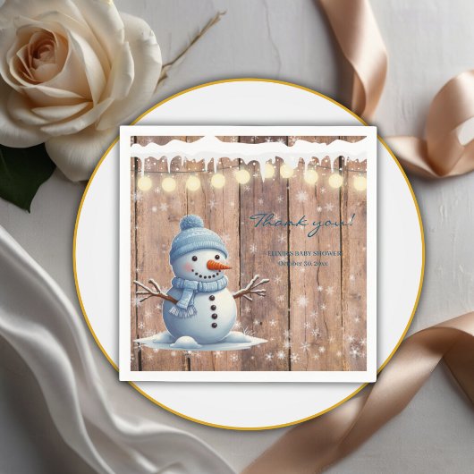 Rustiek Modern Elegant Blue Snowman Baby shower Servet