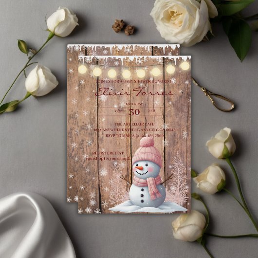 Rustiek Modern Elegant Snowman Baby shower Kaart