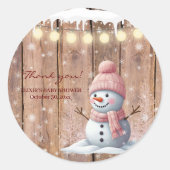 Rustiek Modern Elegant Snowman Baby shower Ronde Sticker (Voorkant)