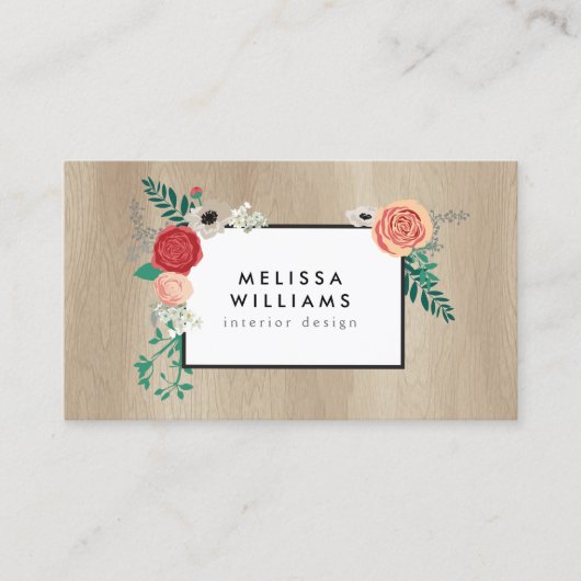 Rustiek  Modern Floral Motief Tan Woodgrain Visitekaartje (Voorkant)