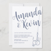 Rustiek Modern Gevist Haak Trouwring Kraft Blauw Kaart (Voorkant)