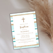 Rustiek Modern Goud Streep Cross Boy Doop Kaart