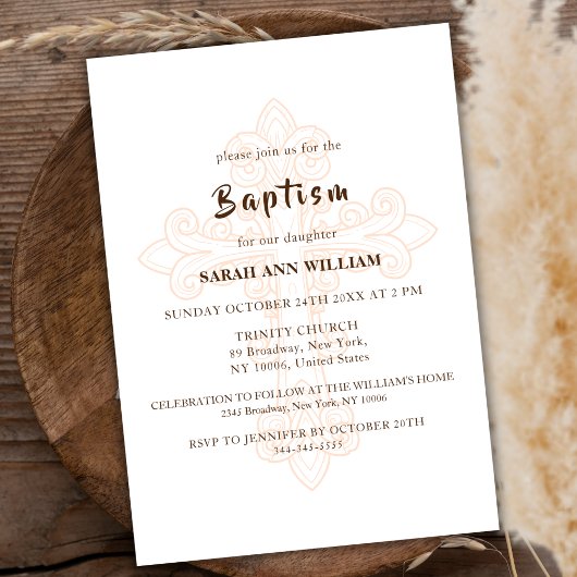 Rustiek Modern Goud Typografie Cross Baptism Kaart