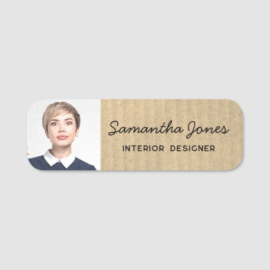 Rustiek Modern handgeschreven scriptfoto Kraft Kaa Naamplaatje (Voorkant)