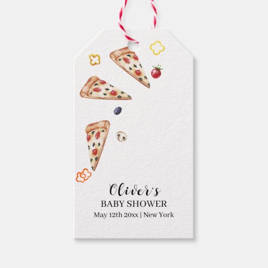 Rustiek Modern Italiaans Slice Pizza Baby shower Cadeaulabel (Voorkant)