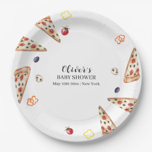 Rustiek Modern Italiaans Slice Pizza Baby shower Papieren Bordje