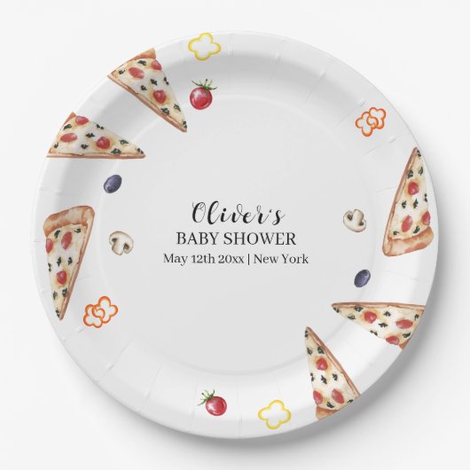 Rustiek Modern Italiaans Slice Pizza Baby shower Papieren Bordje (Voorkant)