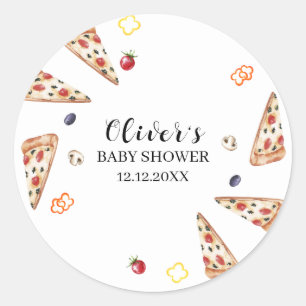 Rustiek Modern Italiaans Slice Pizza Baby shower Ronde Sticker