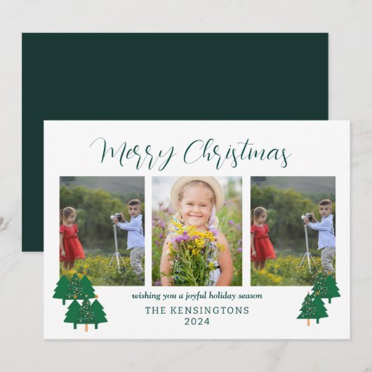 Rustiek Modern Kerstmis 3-Foto Feestdagenkaart (Voorkant / Achterkant)