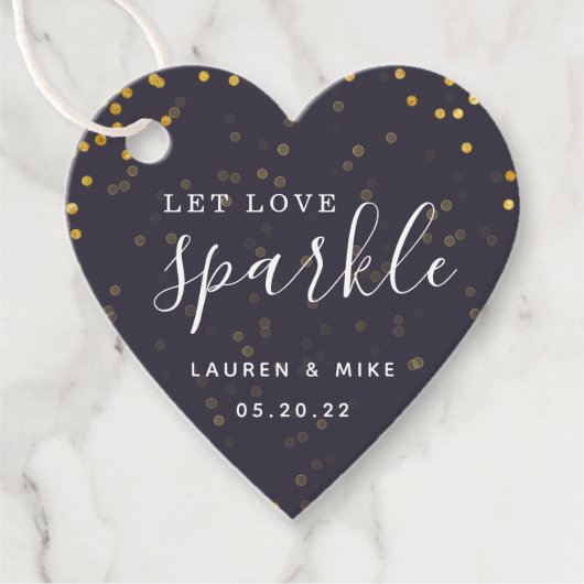 Rustiek Modern Laat Liefde Sparkle Bruiloft Hart Bedankjes Labels (Voorkant)