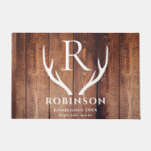 Rustiek Modern Monogrammed Deer Antlers Houten Pla Deurmat (Voorkant)