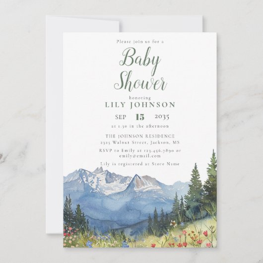 Rustiek Modern Mountain Wildflower Baby shower Kaart (Voorkant)