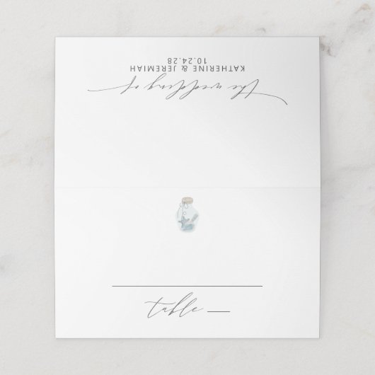 Rustiek Modern Nautische Zeeschelp Script Wedding Plaatskaartje (Buitenkant ongevouwen)