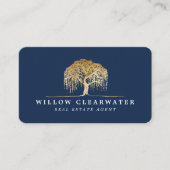 Rustiek Modern Navy & Gold Willow Tree Logo Visitekaartje (Voorkant)